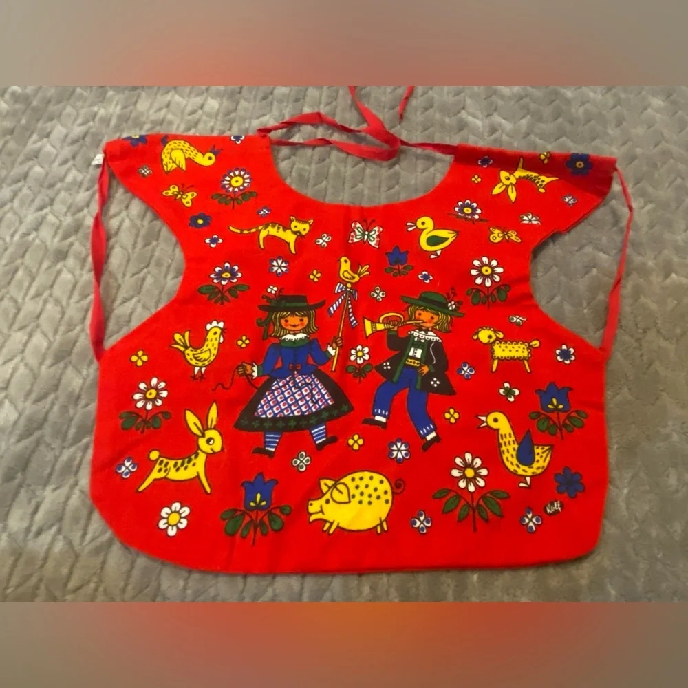 Vintage Kolf Baby Bib Reversible Folk Art 100% Cotton Red White Austrian